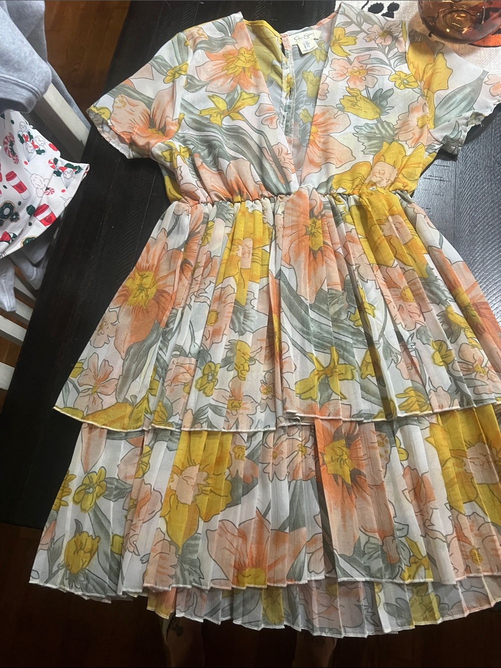 Jessica Simpson Floral Tiered Casual Dress in Yellow and Peach